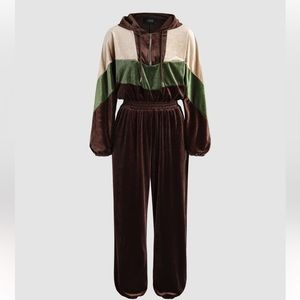 Velvet Patchy Zip Up Hooded Drawstring Jogger Jumpsuit. WORN ONCE!